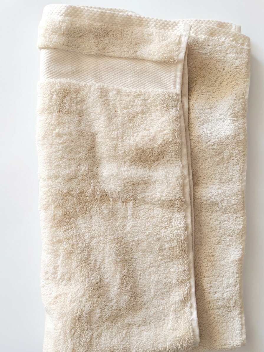 Egyptian vs Turkish cotton towels: an off white bath towel, folded