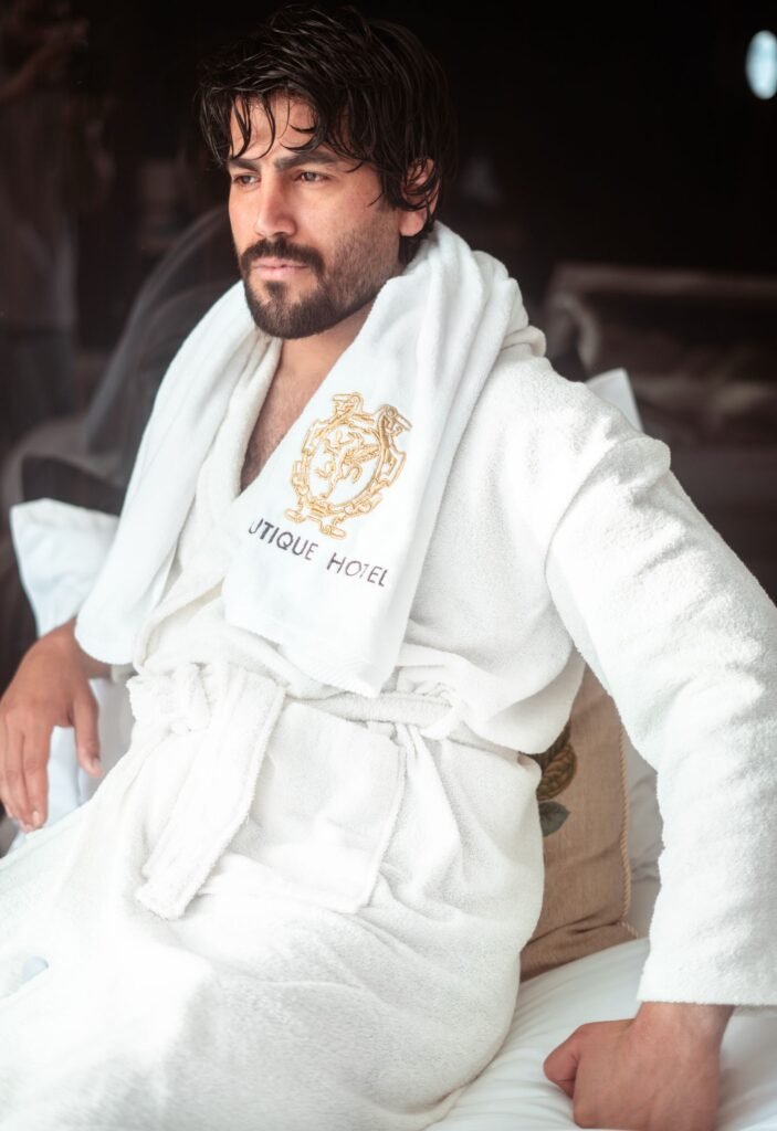Plush hotel bathrobe