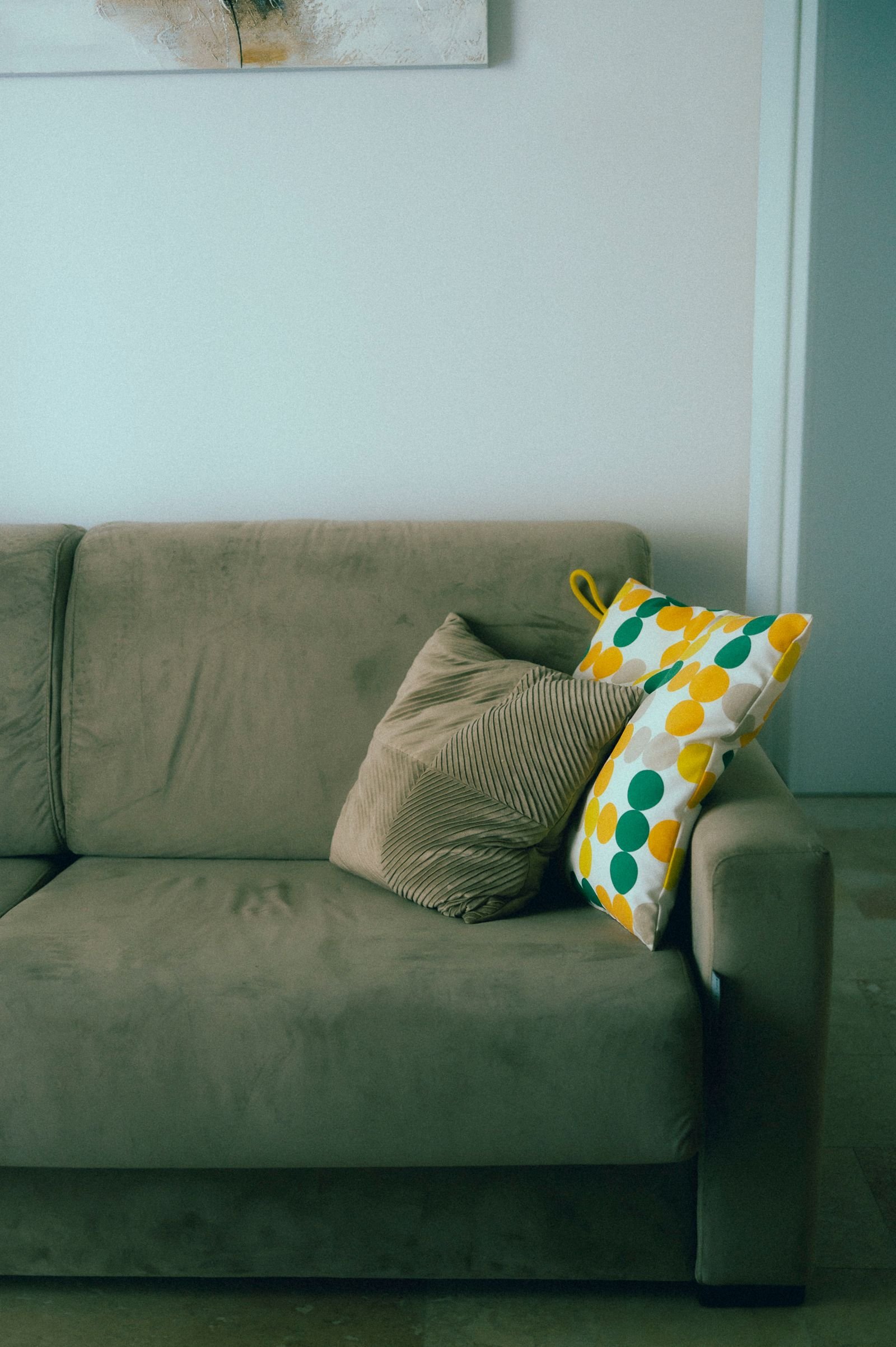 Beige sofa with comfortable cushions