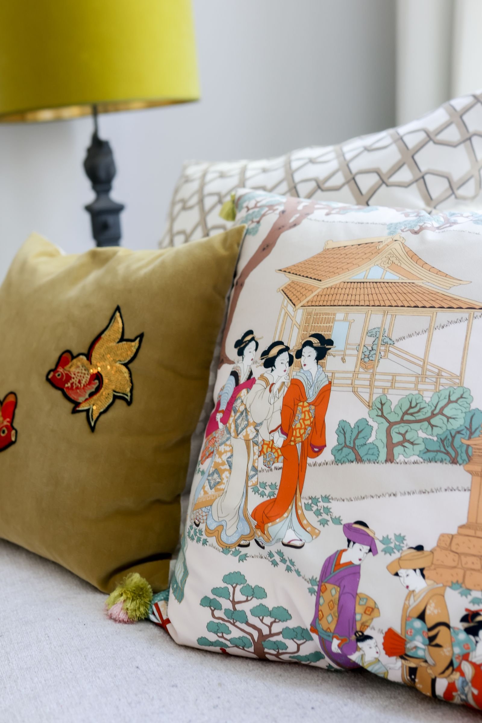Stylish interior with patterned cushions